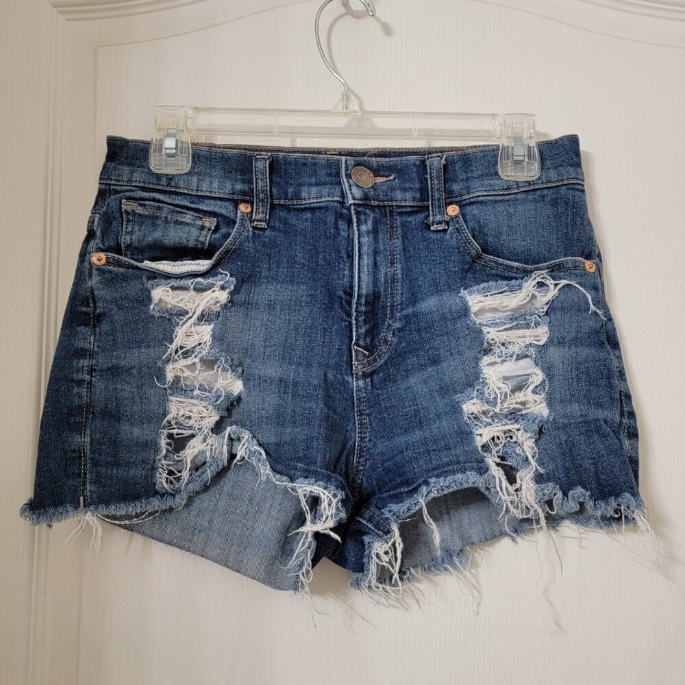 Express Jeans, Size 4 Medium Dark Wash, Destroyed Cutoff Shorts, Gently Used